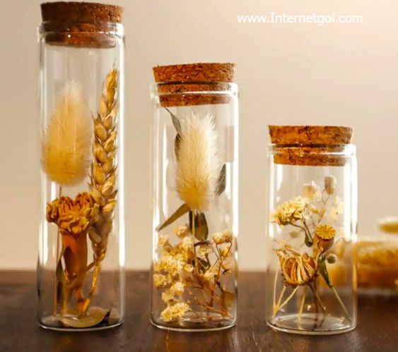 شیشه‌های دکوری با گل خشک